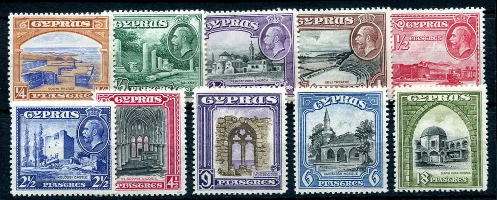 Cyprus 1934 KGV Pictorials to 18pi. Fine MLH. SG ... Image 1++