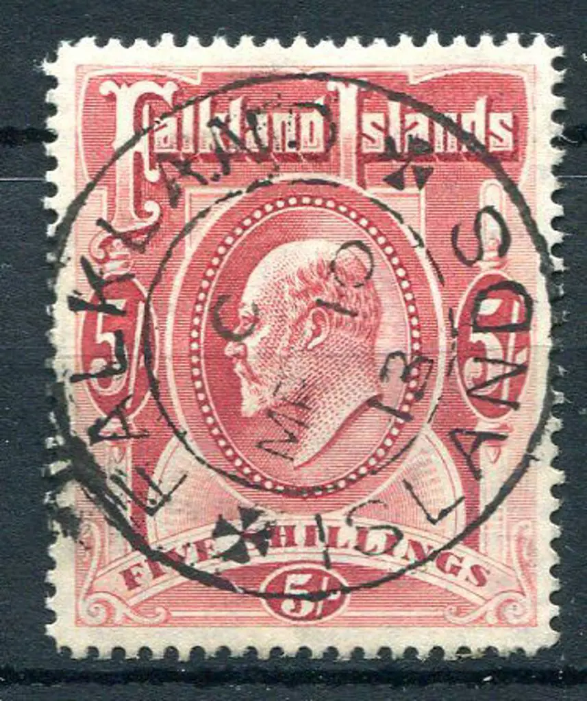 Falkland Islands 1904/12 5/- red KEVII. Fine used ... Image 1++