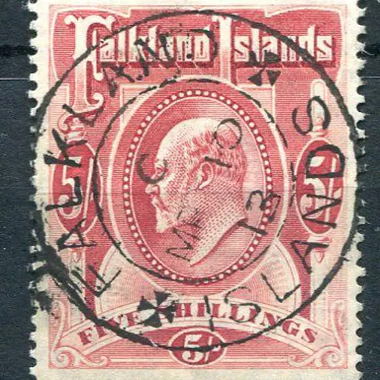 Falkland Islands 1904/12 5/- red KEVII. Fine used ...