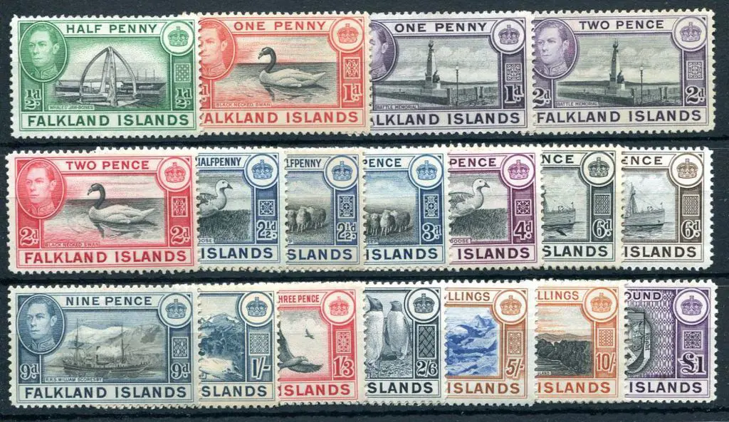 Falkland Islands 1938/50 KGVI Pictorials set of 18 ... Image 1++