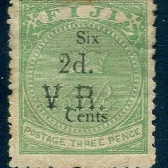 Fiji 1875 "2d." in black on "Six Cents" on 3d ...