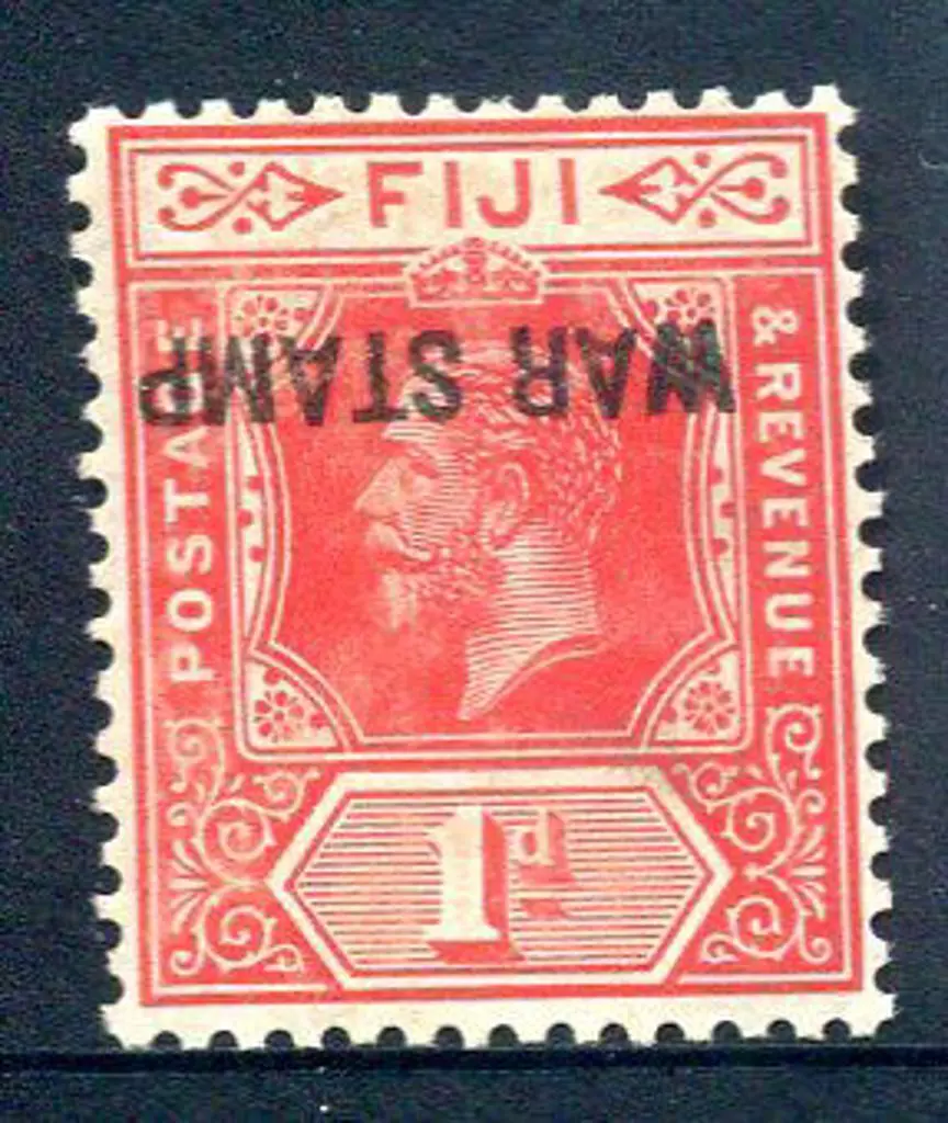 Fiji 1915 1d carmine KGV with inverted "WAR STAMP" ... Image 1++