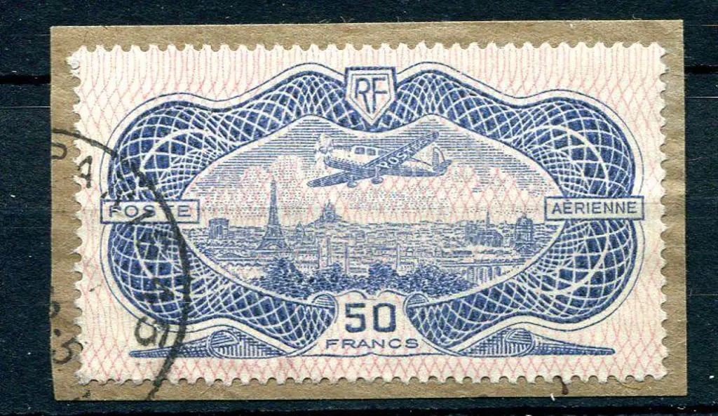 France 1936 50f "banknote" Airmail. Fine used on ... Image 1++