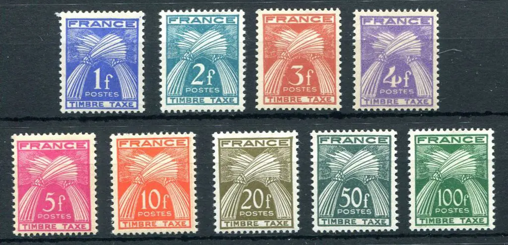 France 1946 1f to 100f "TIMBRE TAXE" Postage Dues. ... Image 1++