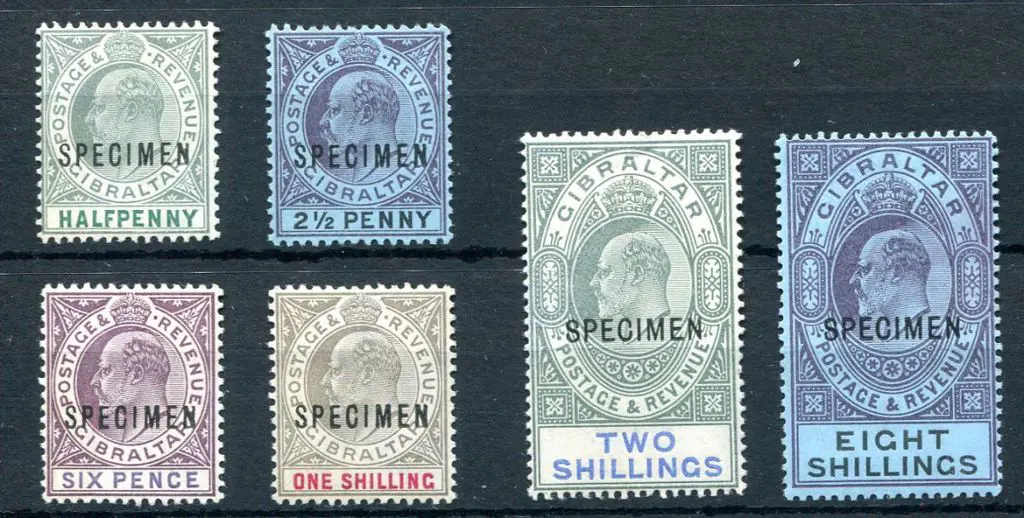 Gibraltar 1903 ½d, 2½d, 6d, 1/-, 2/- & 8/- KEVII, ... Image 1++