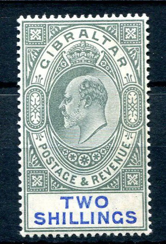 Gibraltar 1904/08 2/- green & blue, MCA wmk. Fine ... Image 1++