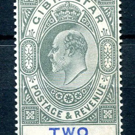 Gibraltar 1904/08 2/- green & blue, MCA wmk. Fine ...