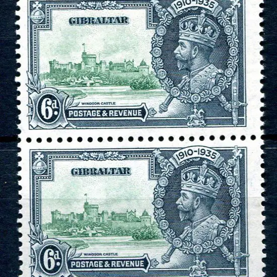 Gibraltar 1935 6d KGV Silver Jubilee vert pair ...