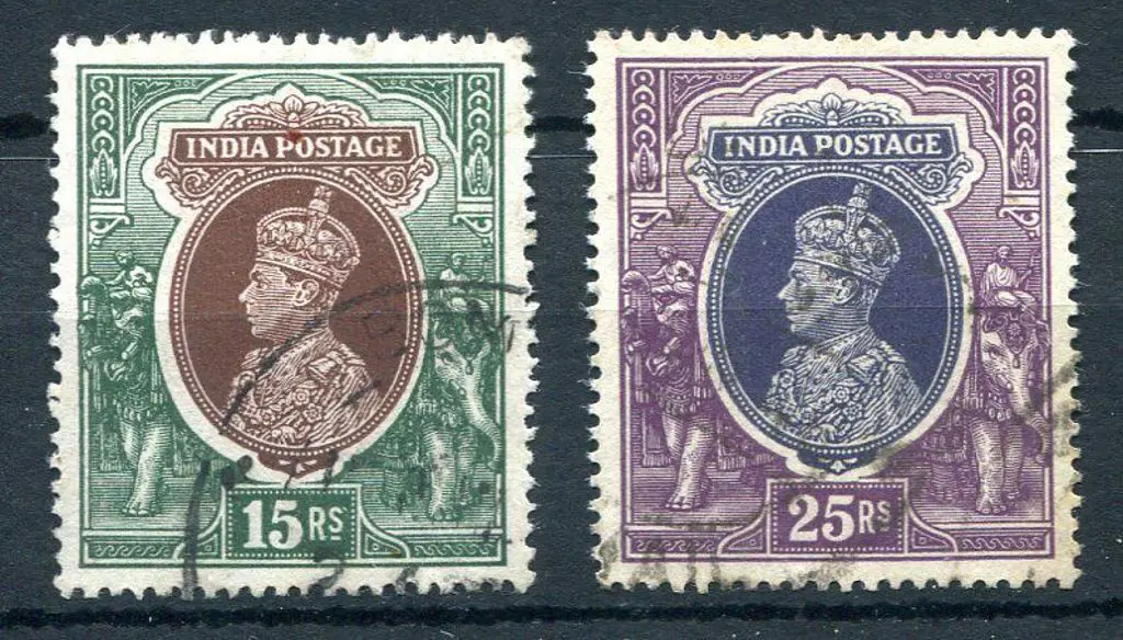 India 1937/40 15R & 25R KGVI with upright wmks. ... Image 1++