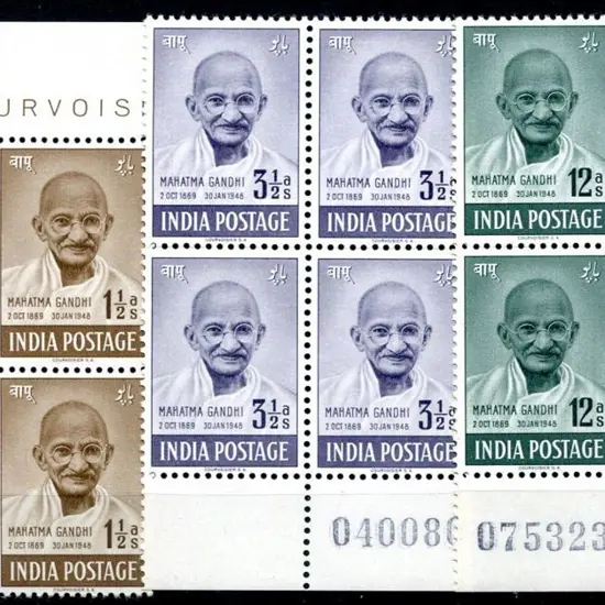 India 1948 1½a, 3½a & 12a Gandhi in MUH marginal ...