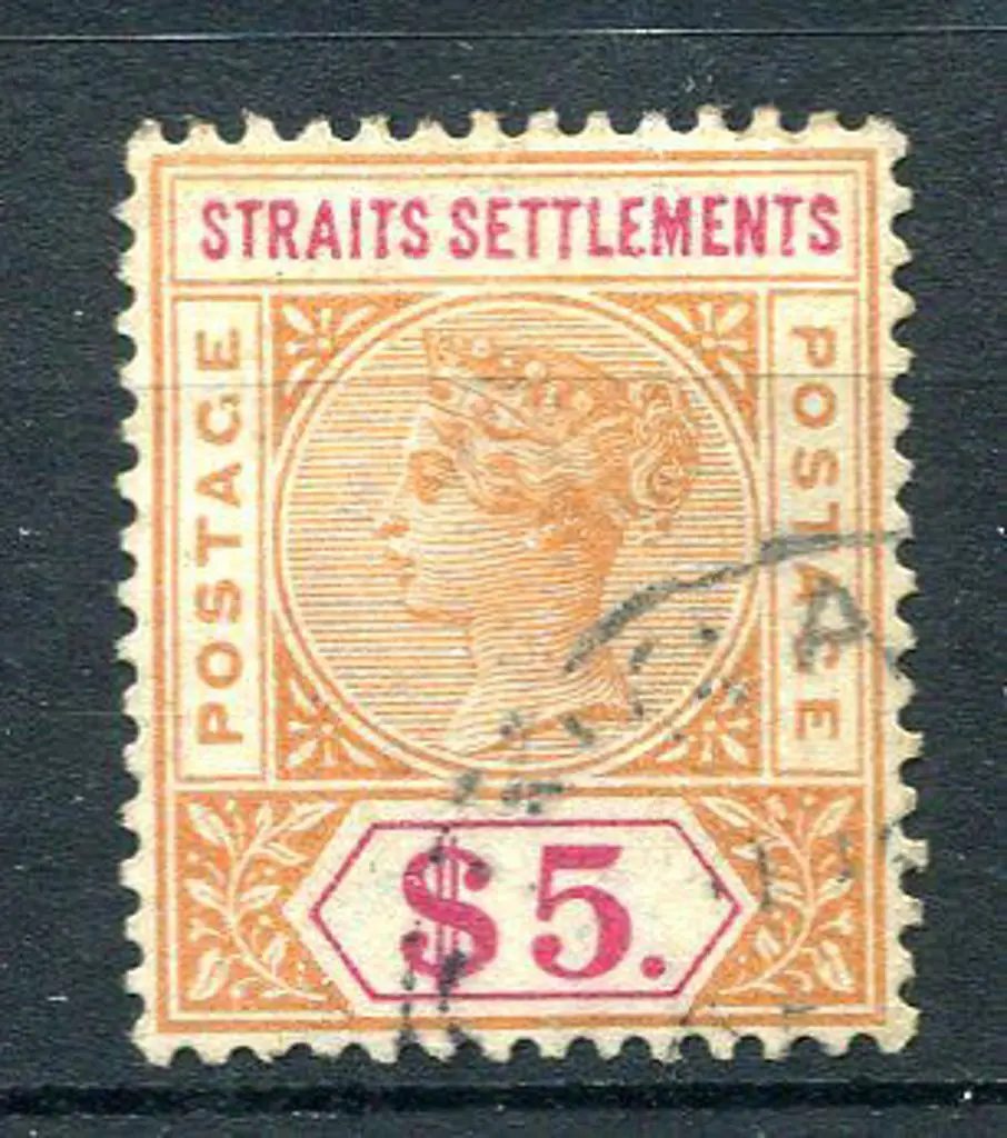 Malaysia - Straits Settlements 1892/99 $5 orange & ... Image 1++