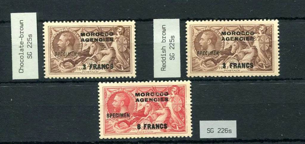Morocco Agencies 1935/36 "3 FRANCS" ovpts on 2/6d ... Image 1++