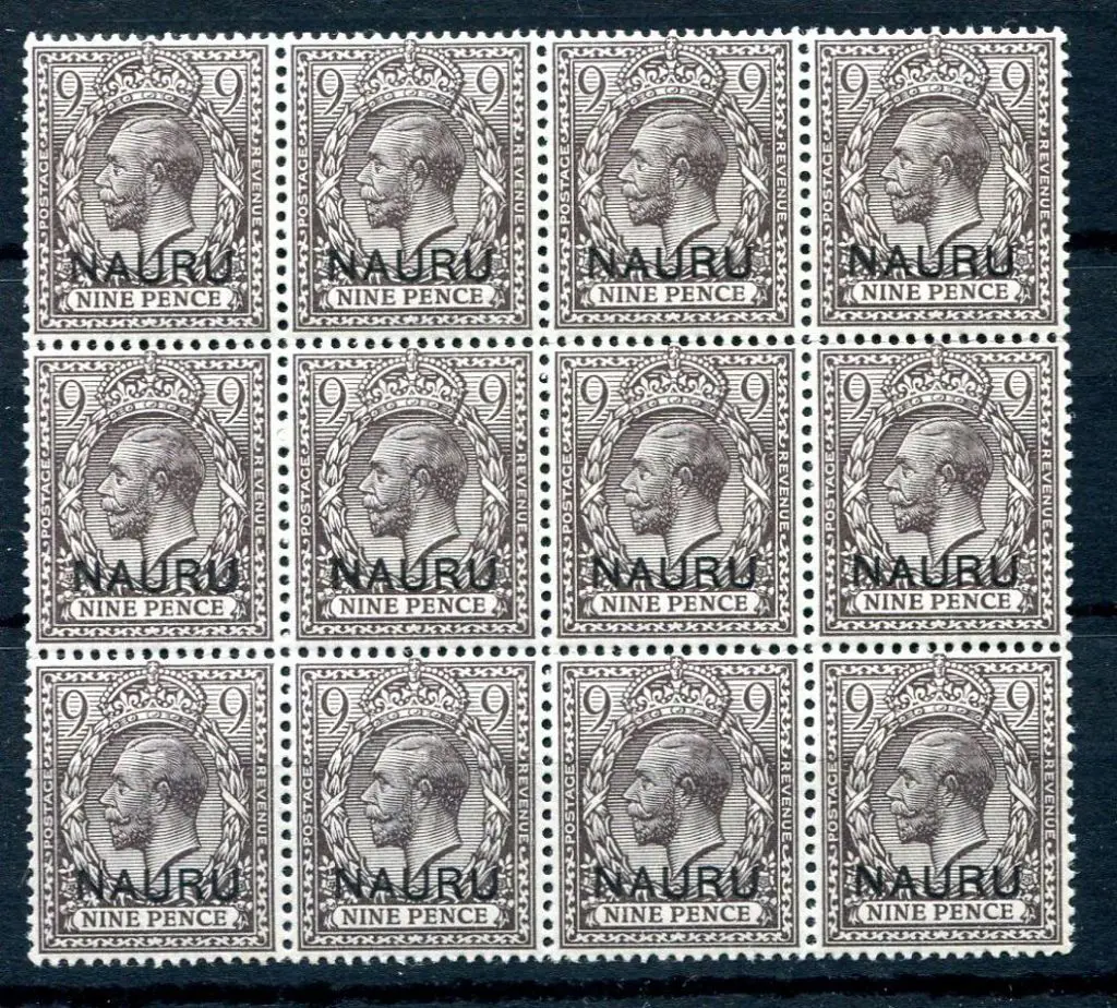 Nauru 1916/23 9d agate KGV block of 12. Fresh MUH. ... Image 1++