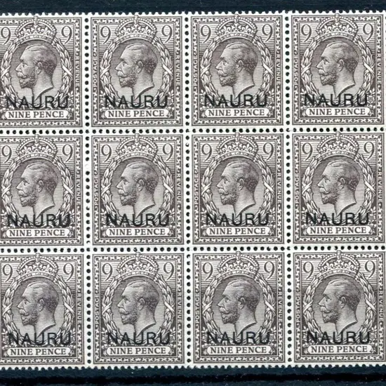 Nauru 1916/23 9d agate KGV block of 12. Fresh MUH. ...