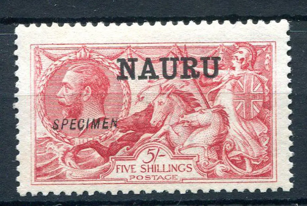 Nauru 1916/23 5/- bright carmine Seahorse DLR ... Image 1++