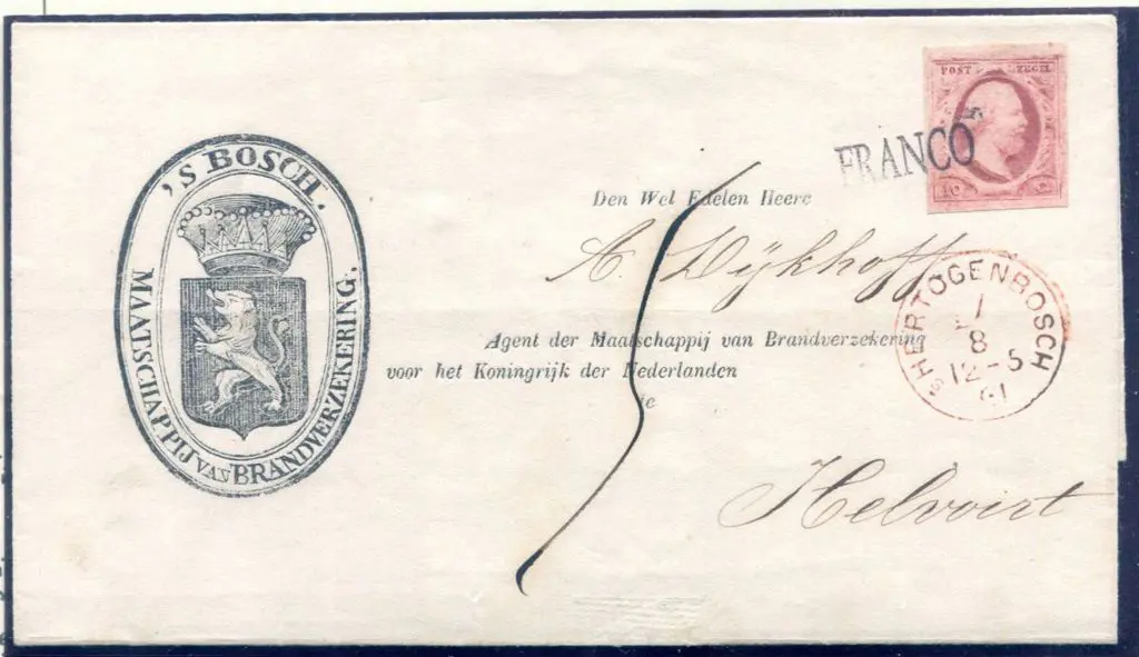 Netherlands 1861 (12th May) cover bearing 10¢ ... Image 1++