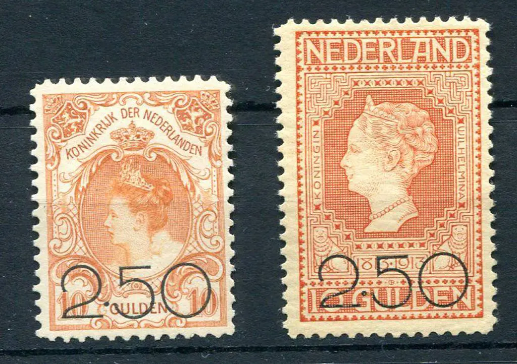 Netherlands 1920 "2.50" surcharges on 10g vals. ... Image 1++