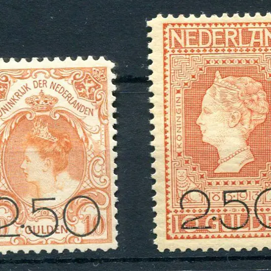 Netherlands 1920 "2.50" surcharges on 10g vals. ...