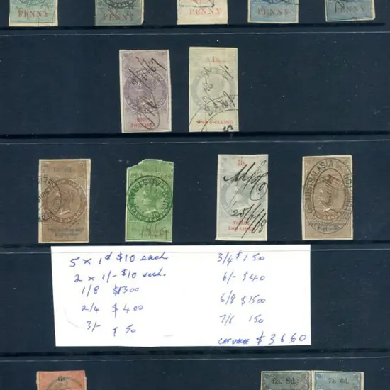 New Zealand QV imperf "Stamp Duty" types off paper ...