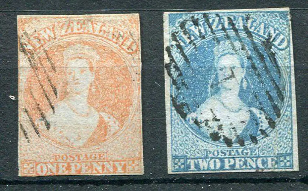New Zealand 1855/58 1d red & 2d blue, no wmk on ... Image 1++