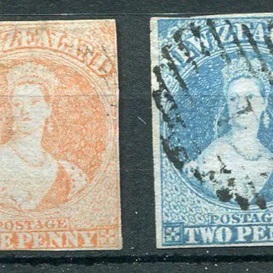 New Zealand 1855/58 1d red & 2d blue, no wmk on ...