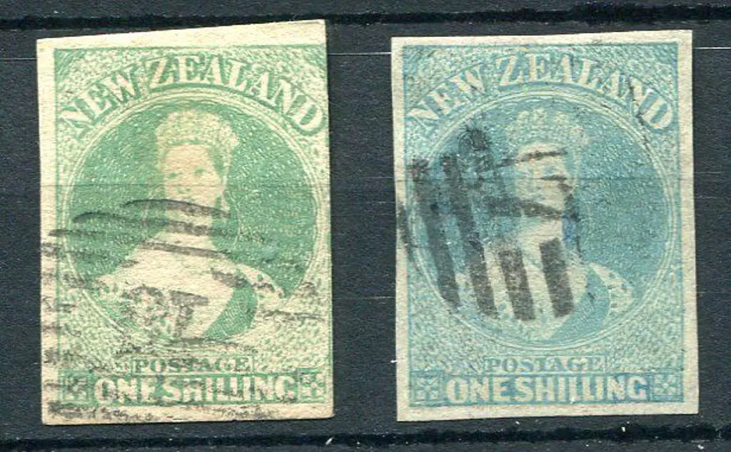 New Zealand 1857/63 1/- dull emerald-green & ... Image 1++