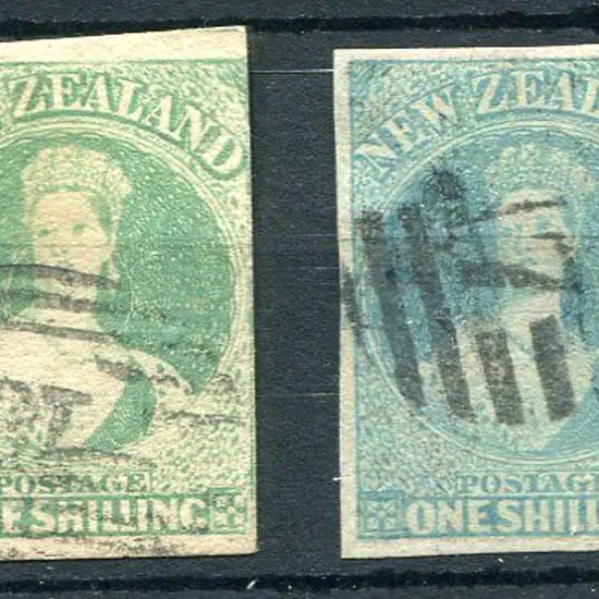 New Zealand 1857/63 1/- dull emerald-green & ...