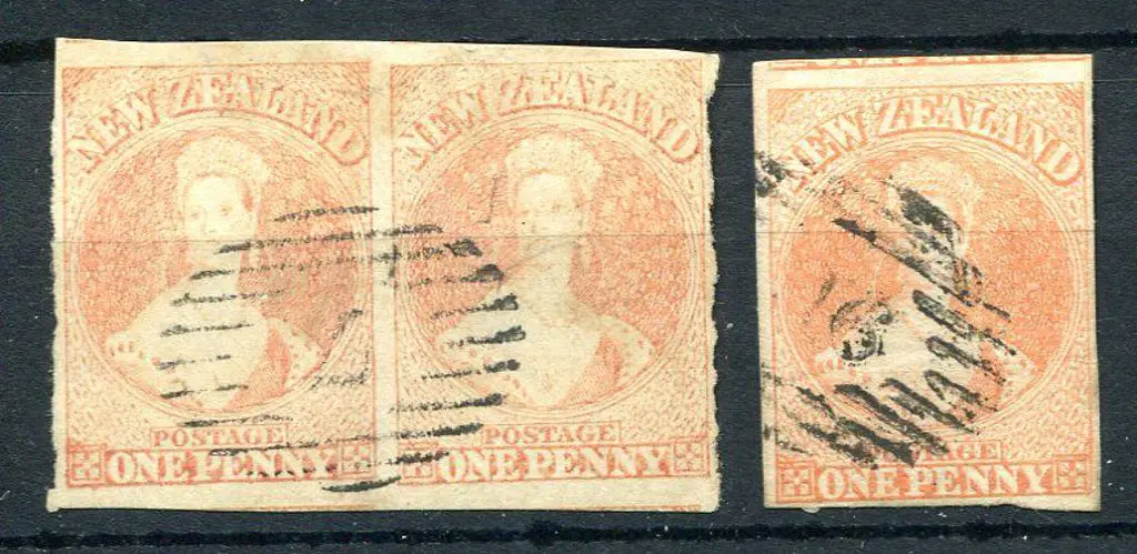 New Zealand 1857/63 1d dull orange horiz imperf ... Image 1++