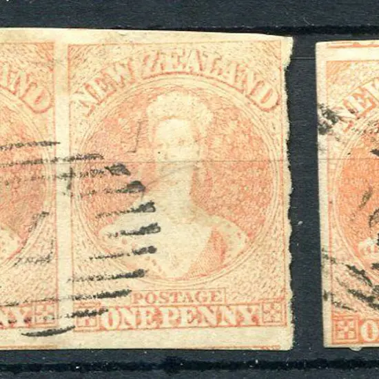 New Zealand 1857/63 1d dull orange horiz imperf ...