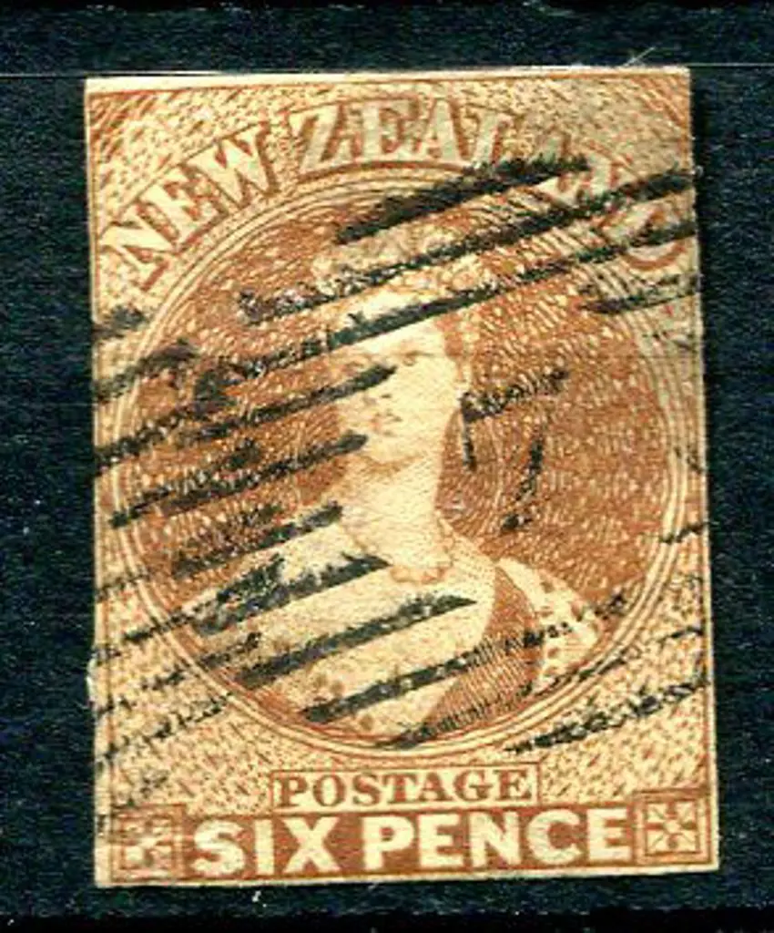 New Zealand 1857/63 6d brown, no wmk. 4 close ... Image 1++