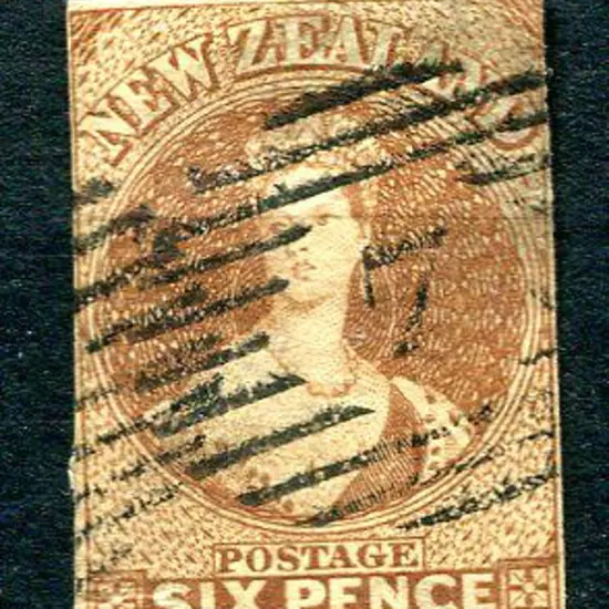 New Zealand 1857/63 6d brown, no wmk. 4 close ...