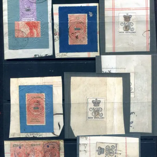 New Zealand 1900 Stamp Duty pieces x 4 with "V.R." ...