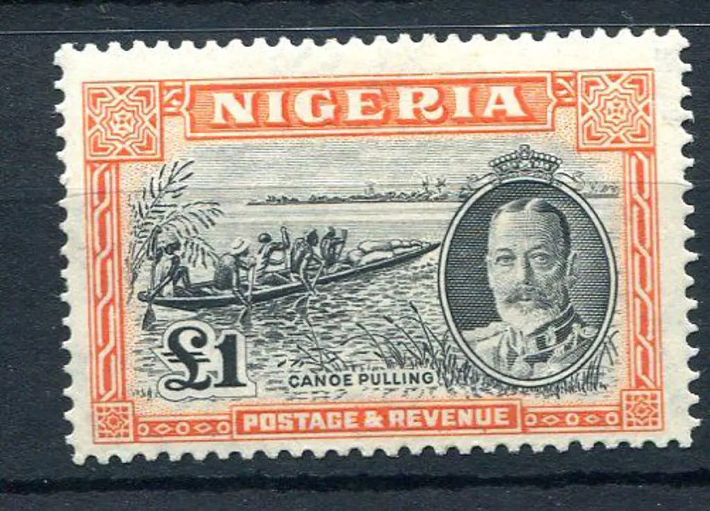 Nigeria 1936 £1 black & orange Canoe. Fresh MLH. ... Image 1++
