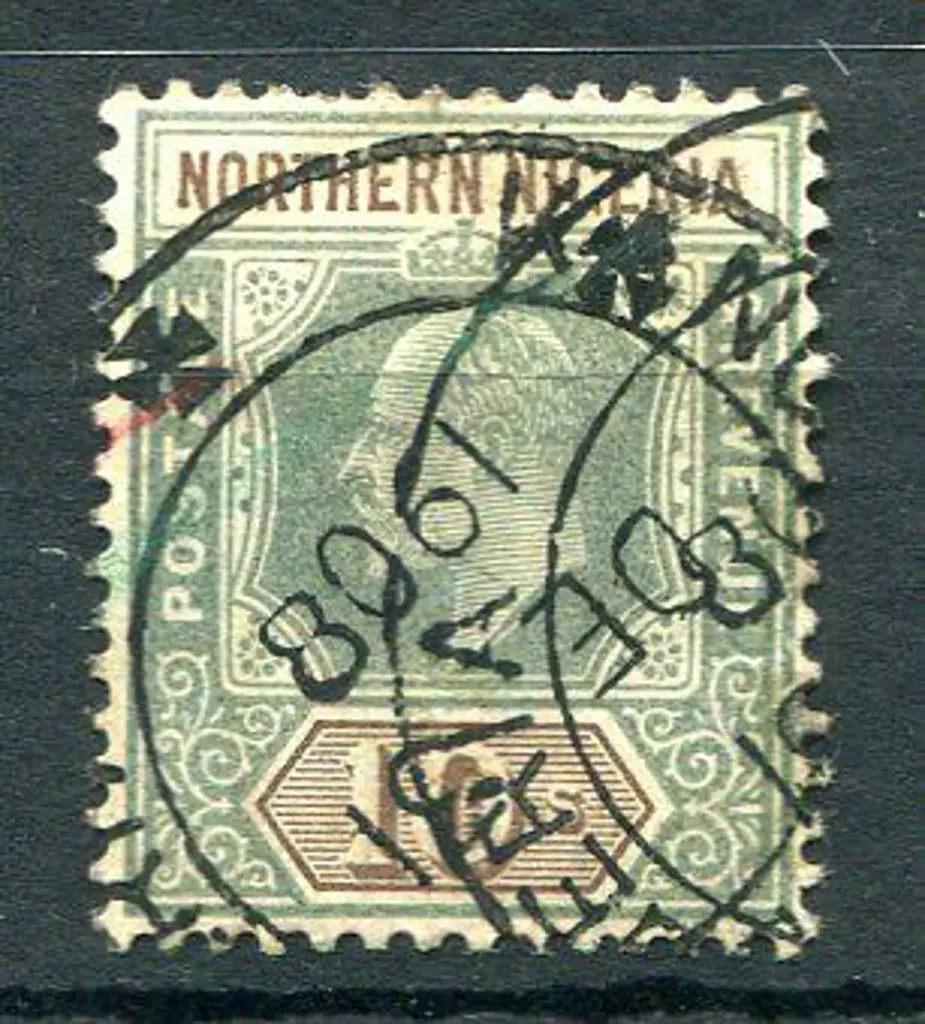 Nigeria-Northern 1902 10/- green & brown, Crown CA ... Image 1++