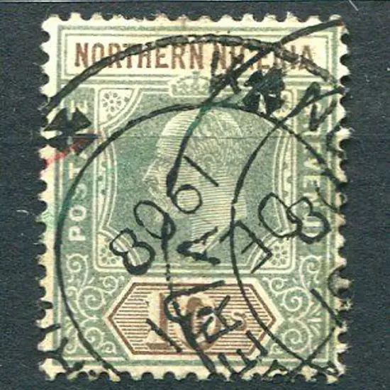 Nigeria-Northern 1902 10/- green & brown, Crown CA ...