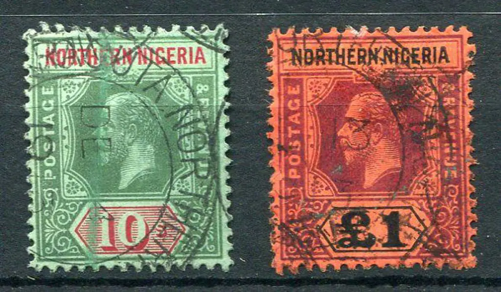 Nigeria-Northern 1912 10/- green & red on green ... Image 1++