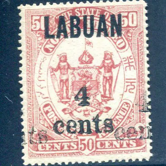 North Borneo - Labuan 1904 "4 cents" on 50¢ Arms ...