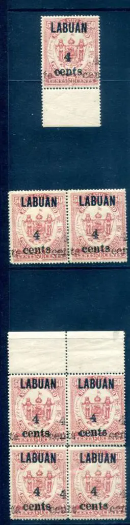 North Borneo - Labuan 1904 "4 cents" on 50¢ Arms ... Image 1++