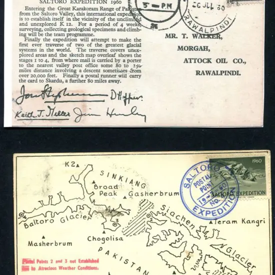 Pakistan 1960 (29th July) Saltoro Expedition cover ...