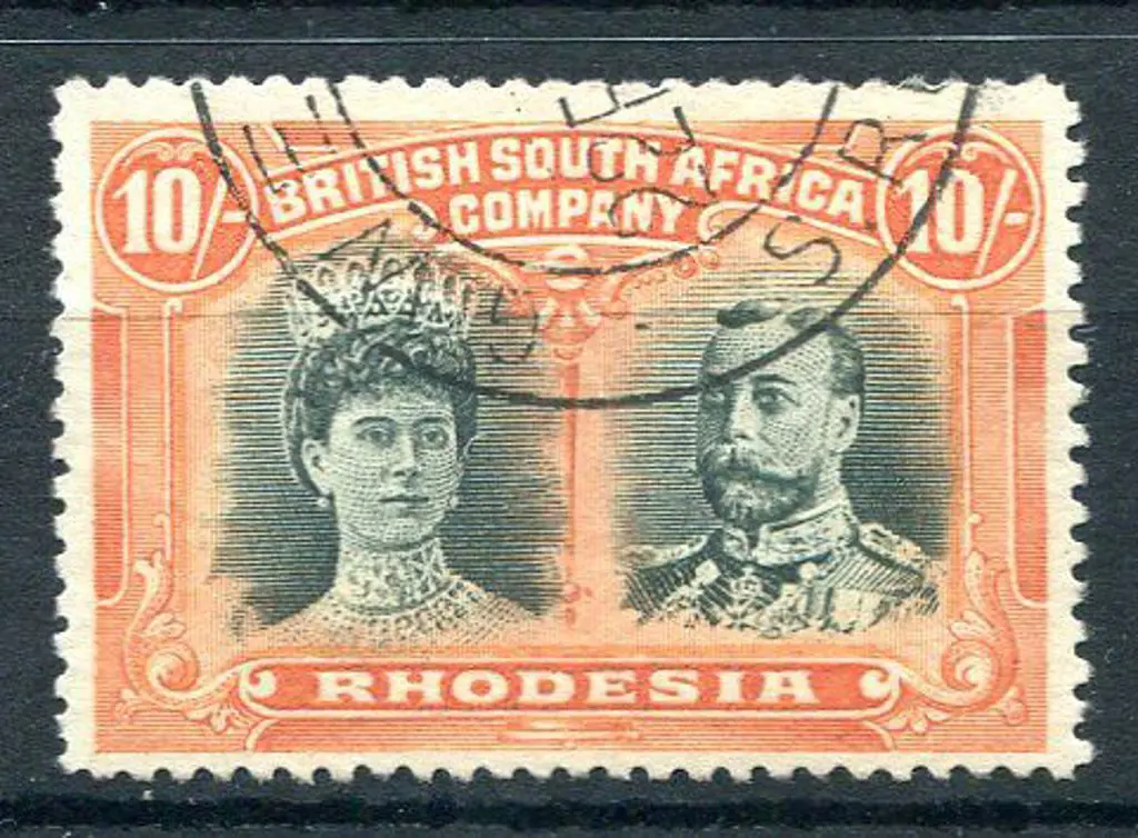 Rhodesia 1910/13 10/- deep myrtle & orange, ... Image 1++