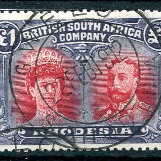 Rhodesia 1910/13 £1 carmine red & bluish black, ...