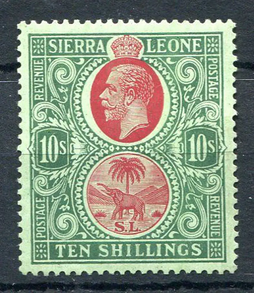Sierra Leone 1921/27 10/- red & green on green ... Image 1++