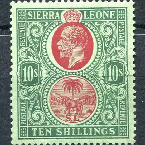 Sierra Leone 1921/27 10/- red & green on green ...