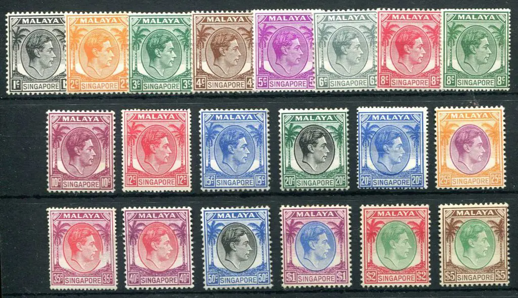 Singapore 1948/51 KGVI to $5 with 5¢, 8¢ green, ... Image 1++