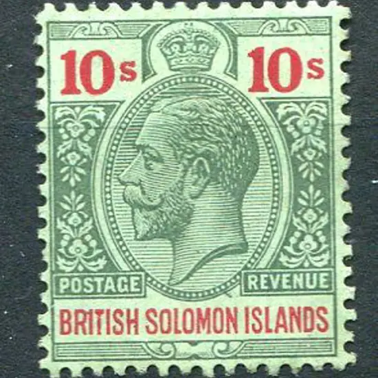 Solomon Islands 1914/23 10/- green & red on green ...