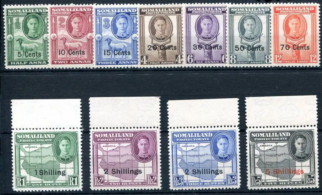 Somaliland Protectorate 1951 KGVI defin surcharges ... Image 1++