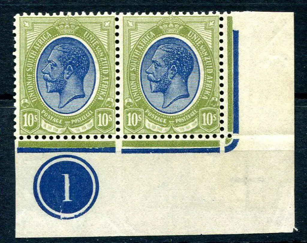 South Africa 1910 10/- deep blue & olive green ... Image 1++
