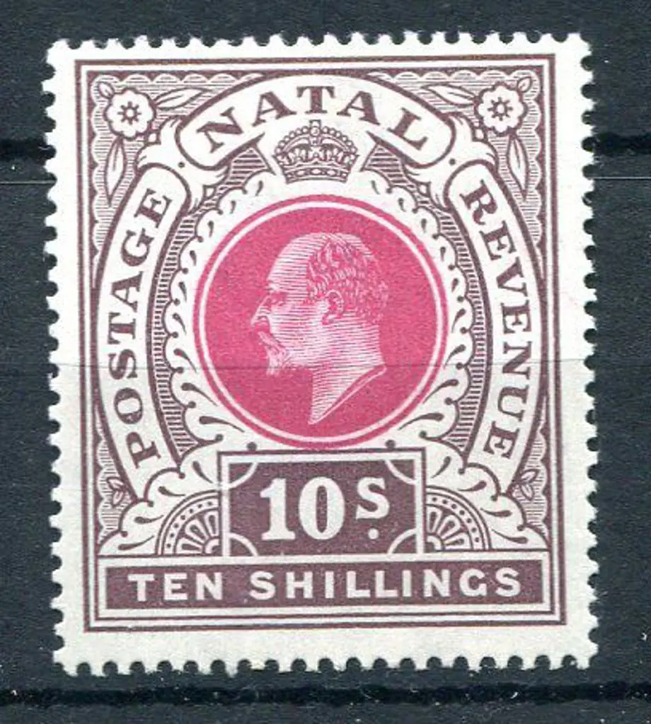 South Africa-Natal 1902 10/- deep rose & chocolate ... Image 1++