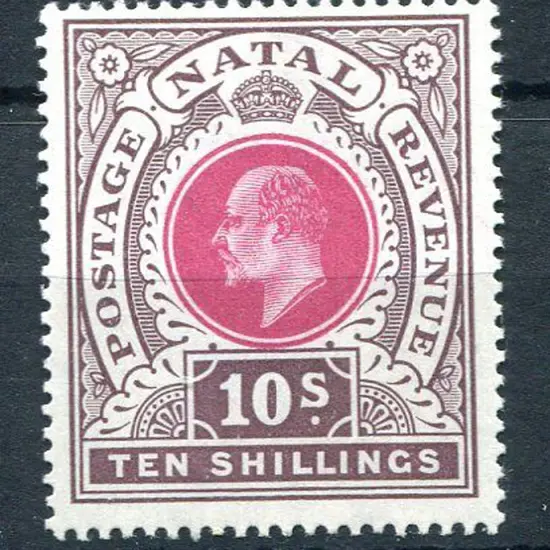 South Africa-Natal 1902 10/- deep rose & chocolate ...