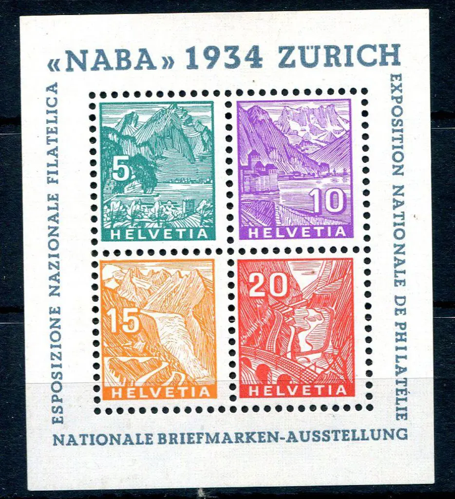 Switzerland 1934 NABA Philatelic Exhib M/S. MVLH ... Image 1++